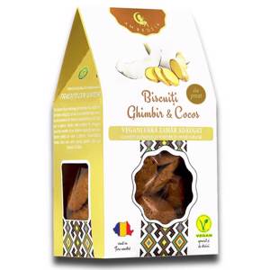 Biscuiți vegani cu ghimbir și cocos fara zahar, 150 g, Ambrozia