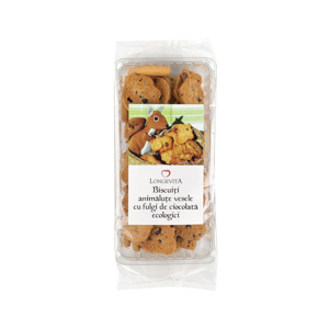 Biscuiti animalute vesele cu fulgi de ciocolata ECO 140g(Longevita)