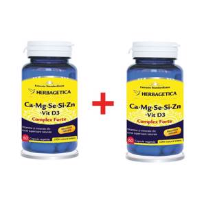 Ca+Mg+Se+Si+Zn Organice cu Vitamina D3, 60 + 60 capsule, Herbagetica