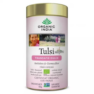 Ceai Bio Tulsi Trandafir Dulce Antistres, 100 g, Organic India 