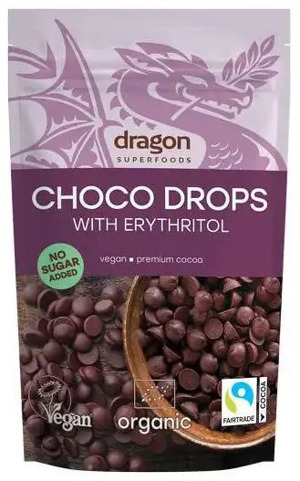 Choco drops cu erythritol bio, 200 g, Dragon Superfoods