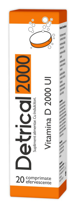 Detrical D3 2000 UI, 20 comprimate efervescente, Zdrovit