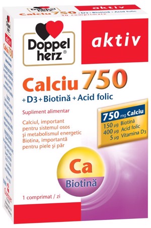 Doppel Herz Aktiv Ca 750 mg+D3+Biotina+Acid Folic x 30
