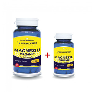Magneziu Organic cu Vitamina B complex, 60 + 10 capsule, Herbagetica