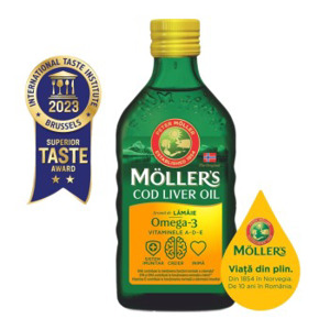Omega 3 ulei ficat de cod cu aroma de lamaie, 250 ml, Moller's