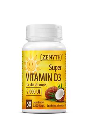 Super Vitamina D3 cu ulei de cocos 2000UI, 60 capsule, Zenyth