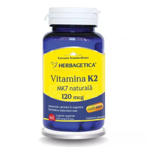 Vitamina K2 MK7 naturala 120mcg, 60 capsule, Herbagetica 